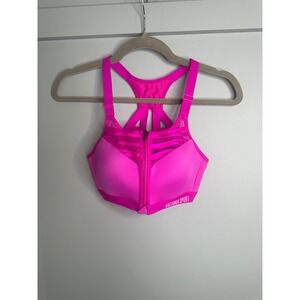 Victoria Secret Sport Hot Pink Front Zip Strappy Sports Bra Size 32C